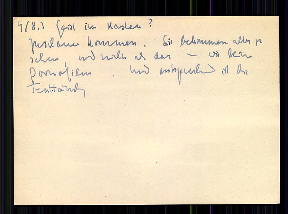 yellowed index card with the identifier 9/8,3 with almost illegible handwriting in German